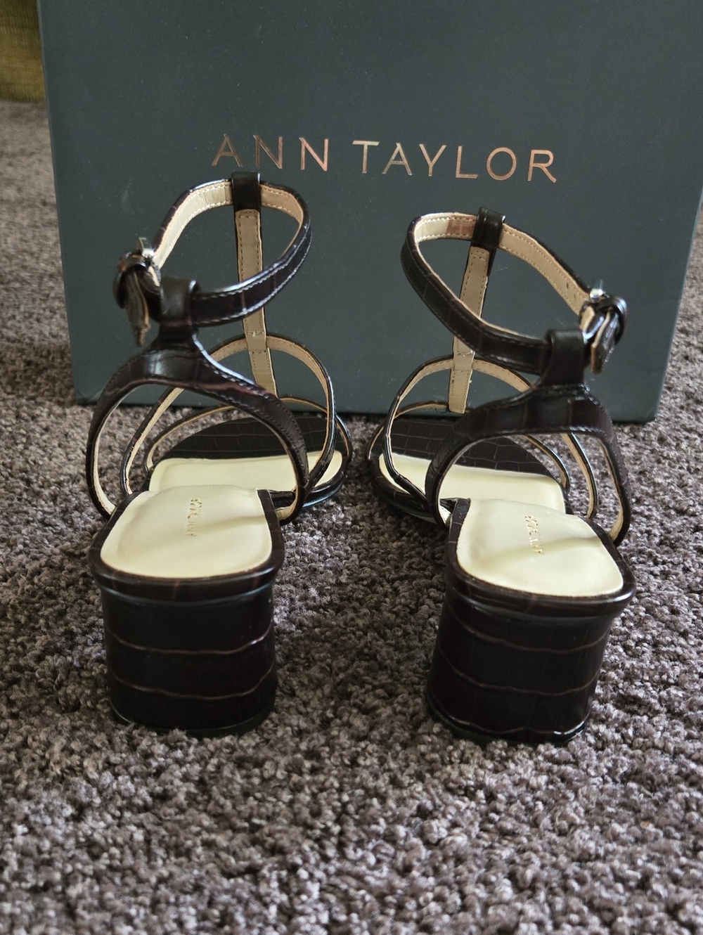 NEW Ann Taylor Brown Block Heel T Strap Sandal 8 - Picture 3 of 7